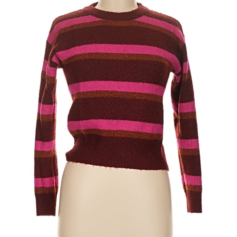 Stylish Striped Crew Neck Sweater in Pink and Brown